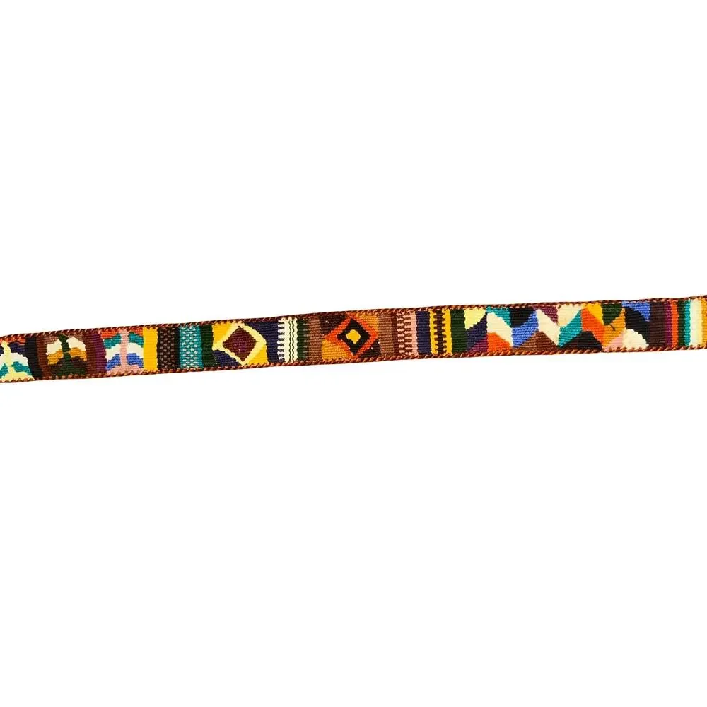Vintage Y2K Leather & Tapestry Woven Belt – Size 34